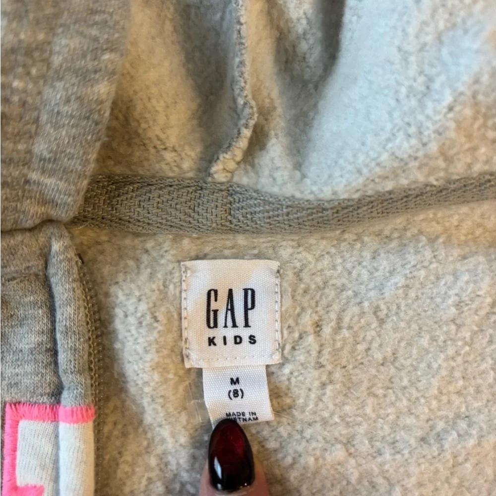 GAP Kids Light Gray Hoodie with Pink Logo